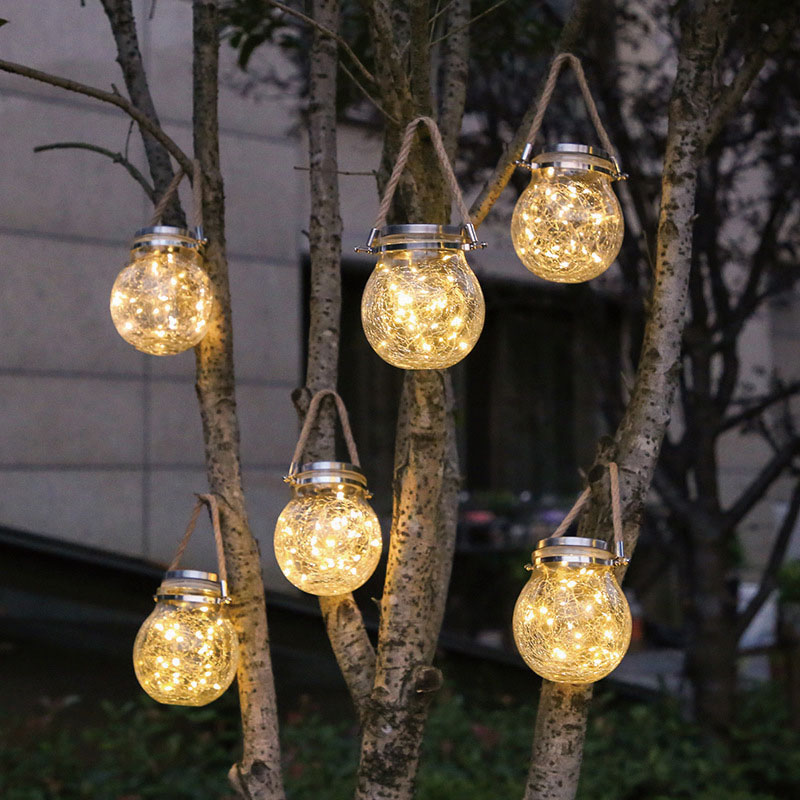 Lumières solaires extérieures imperméables à boule ronde en verre fissuré